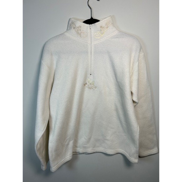 Victoria's Secret Tops - Vintage Victorias Secret Country Fleece Pullover Embroidered Flowers Cream M